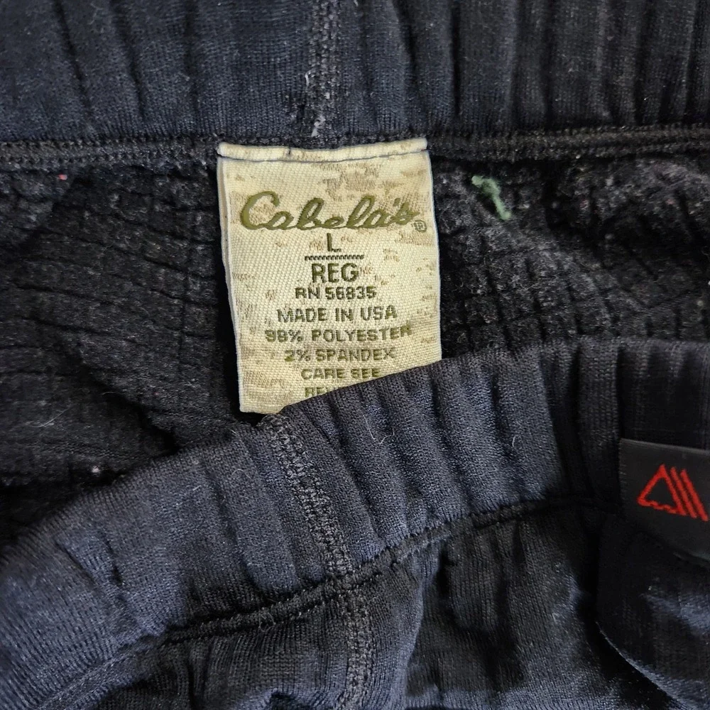 Cabelas Polartec Base Layer Pants Mens Large Black Thermal Grid Fleece Leggings